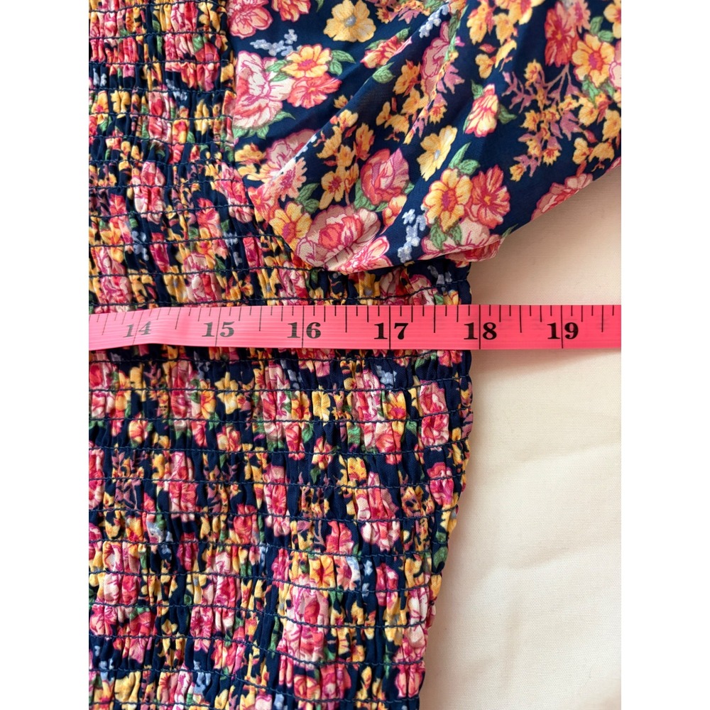 New Simply Southern Floral Smocked Tiered Maxi Dress Navy Pink XL Peasant Boho - Picture 9 of 12
